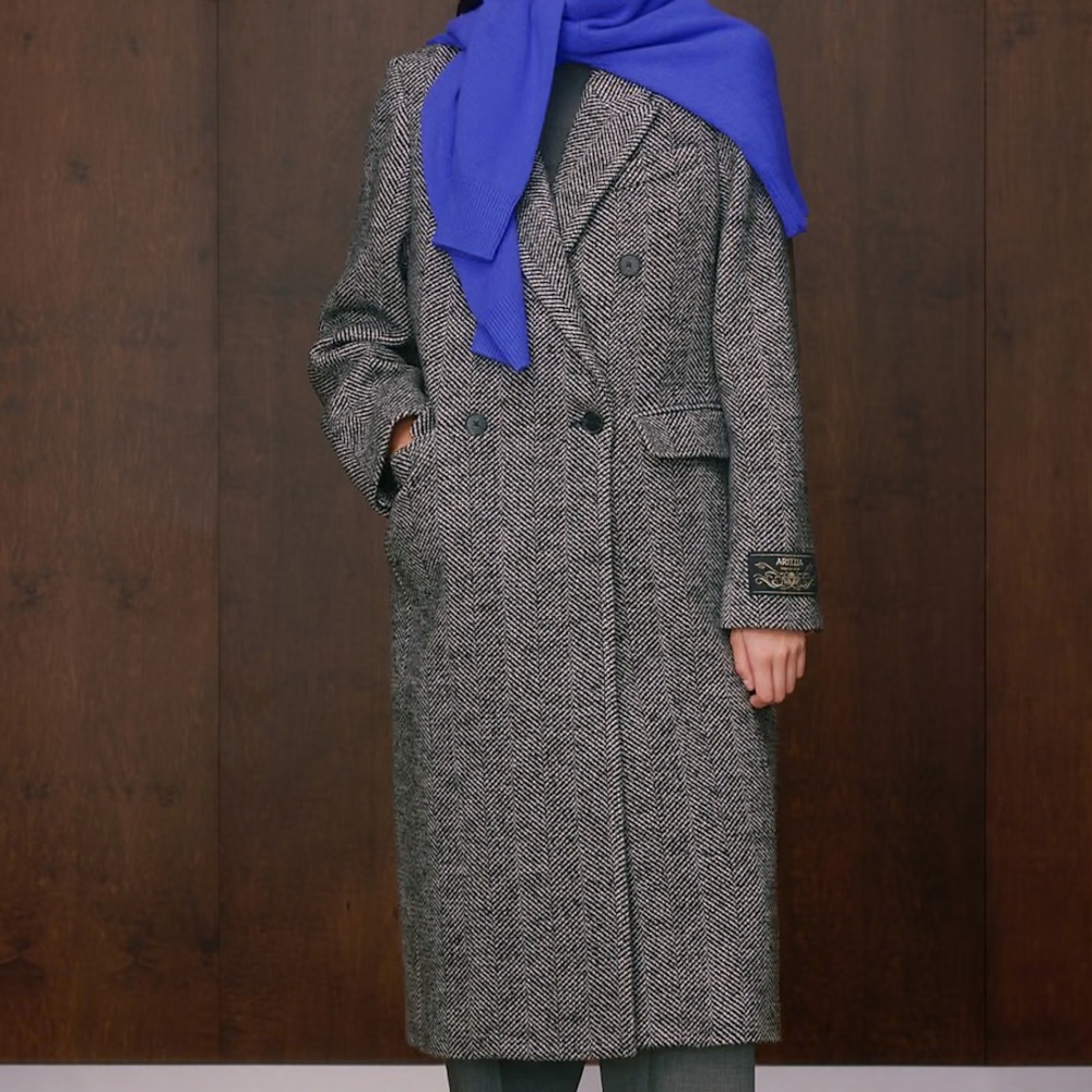 ARITZIA BABATON THE CONSTANT COAT Gray Herringbone Long Coat